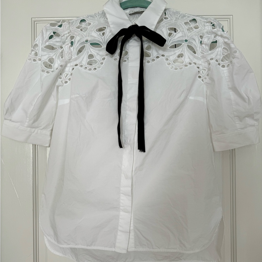 SOLD | NWT Sandro lace blouse with black velour tie